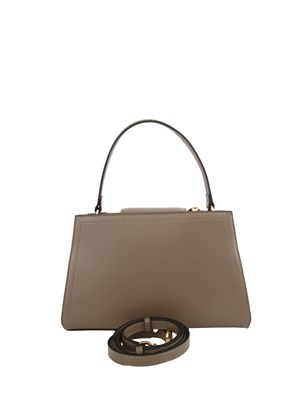 Borsa 'First Class' Twinset con morsetto Oval T in pelle grigia taupe in DONNA