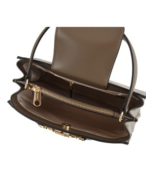 Borsa 'First Class' Twinset con morsetto Oval T in pelle grigia taupe in DONNA