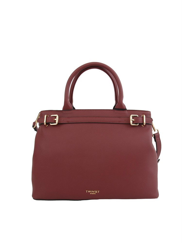 Borsa shopper Twinset con fibbie e tracolla in pelle ecologica bordeaux