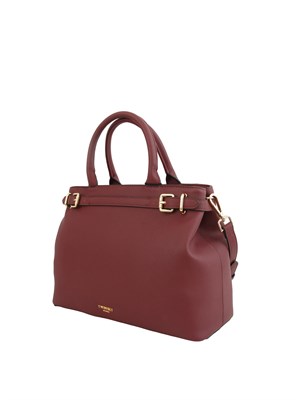 Borsa shopper Twinset con fibbie e tracolla in pelle ecologica bordeaux in DONNA