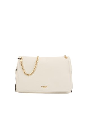 Borsa a spalla 'Brera' Twinset con logo lettering in ecopelle avorio in DONNA