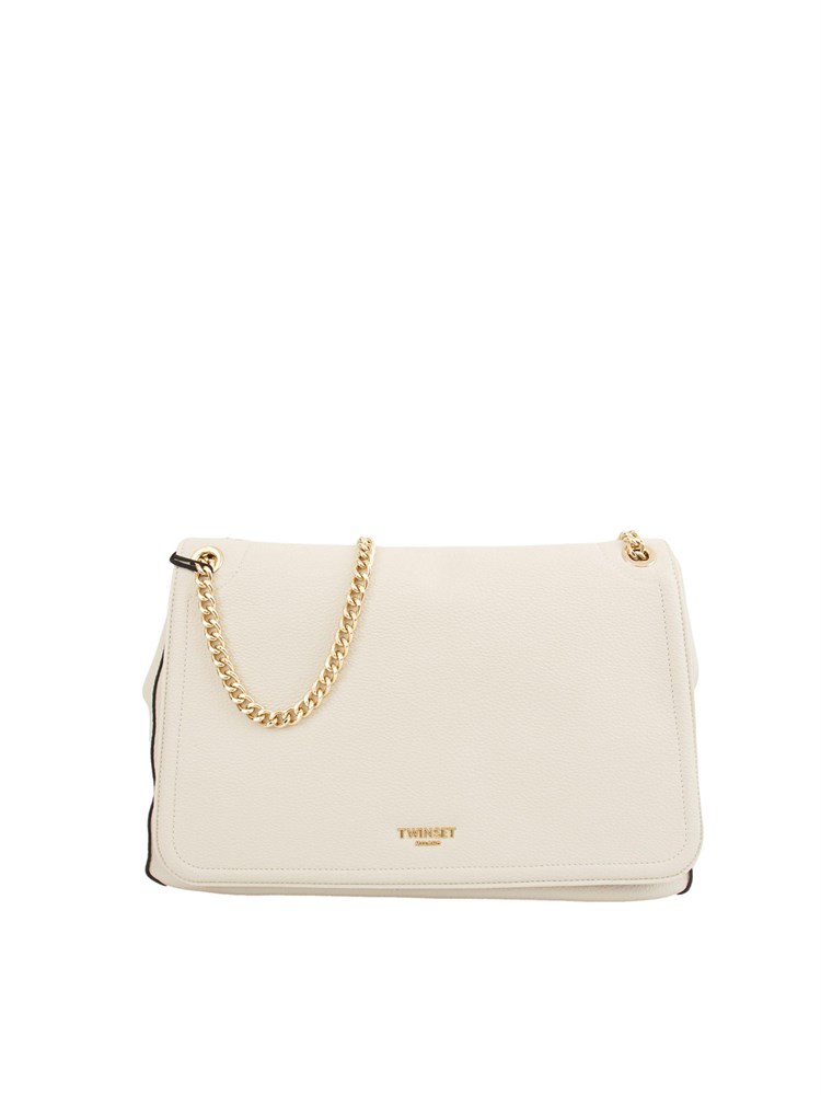 Borsa a spalla 'Brera' Twinset con logo lettering in ecopelle avorio