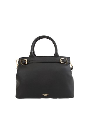 Borsa shopper Twinset con fibbie e tracolla in pelle ecologica nera in DONNA