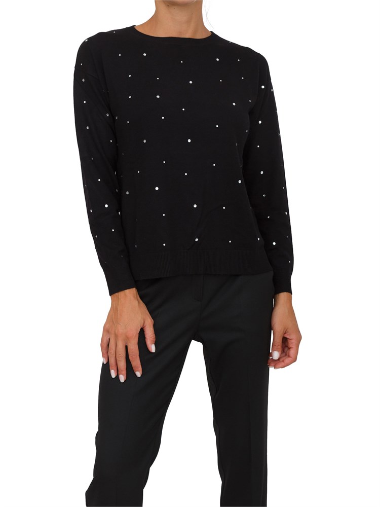 Maglia Emme Marella in misto lana nera con strass applicati