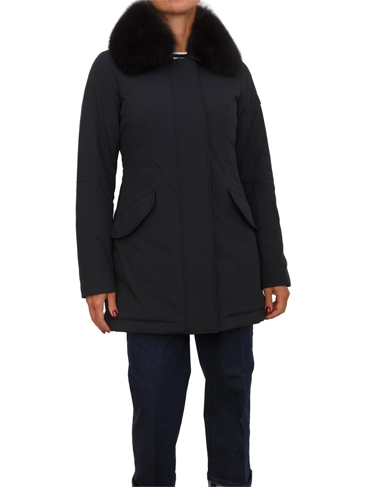 Piumino liscio Peuterey in piuma e nylon nero con collo pelliccia volpe