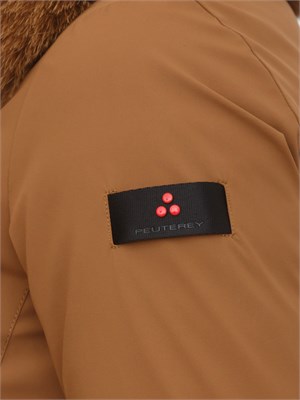 Piumino liscio Peuterey in piuma e nylon marrone con collo pelliccia volpe in DONNA