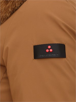 Piumino liscio Peuterey in piuma e nylon marrone con collo pelliccia volpe in DONNA