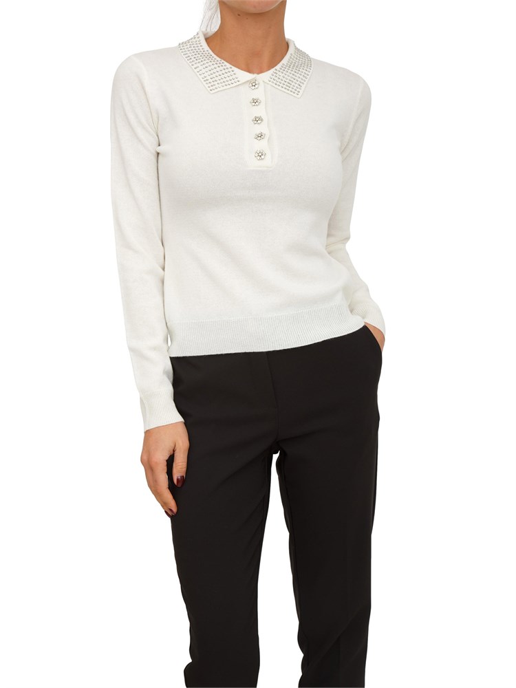 Maglia polo Fracomina in cashmere e lana bianca