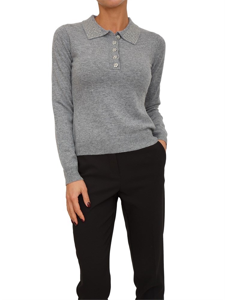 Maglia polo Fracomina in cashmere e lana grigia