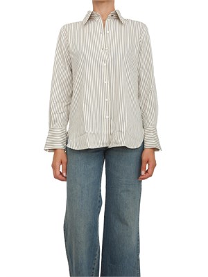 Camicia Marella in twill di misto viscosa lavato con righe color salvia in DONNA