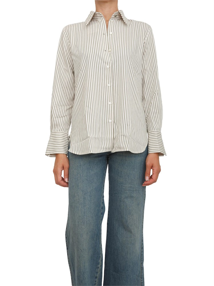 Camicia Marella in twill di misto viscosa lavato con righe color salvia