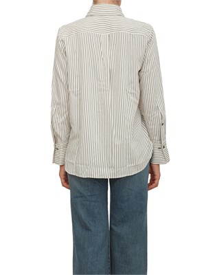 Camicia Marella in twill di misto viscosa lavato con righe color salvia in DONNA