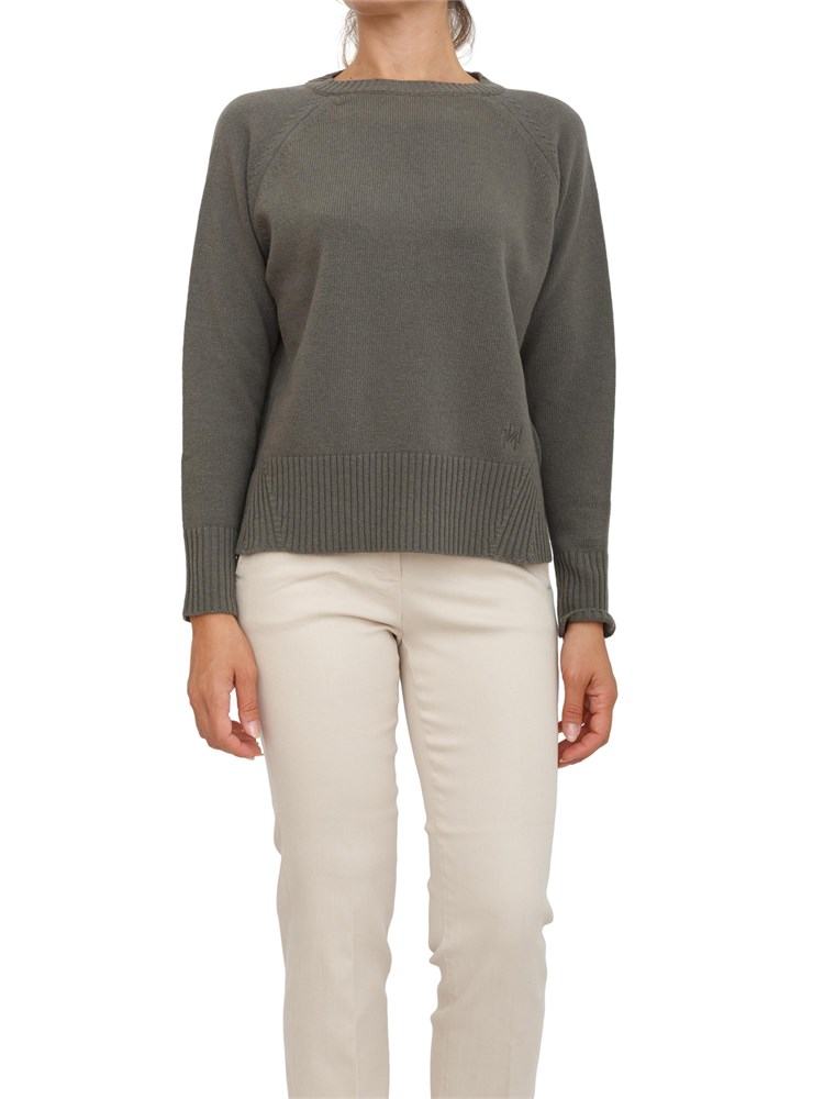 Maglia Marella modello boxy in pura lana verde con coste diagonali