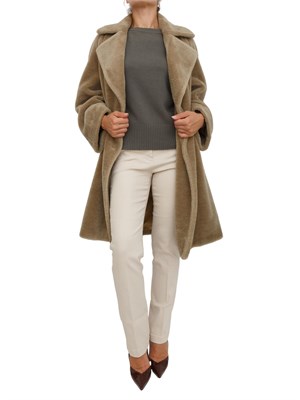 Maglia Marella modello boxy in pura lana verde con coste diagonali in DONNA