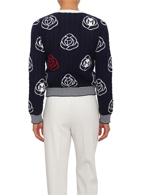 Maglia Fumato Marella in misto lana blu e fiori a contrasto in DONNA