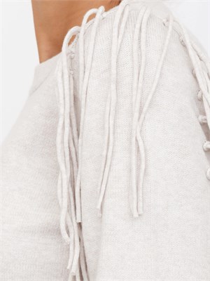 Maglia Emme Marella in misto lana e cashmere beige con frange in DONNA
