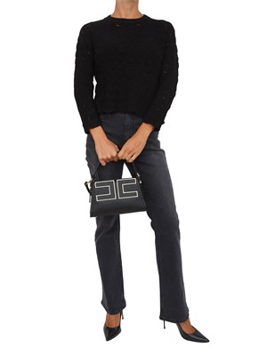 Maglia Emme Marella in misto lana nera con lavorazione traforata in DONNA