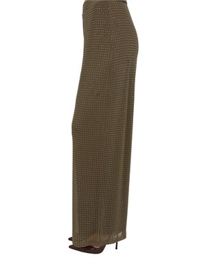 Pantaloni fluidi Marella in jersey di tulle verde kaki con strass all over in DONNA