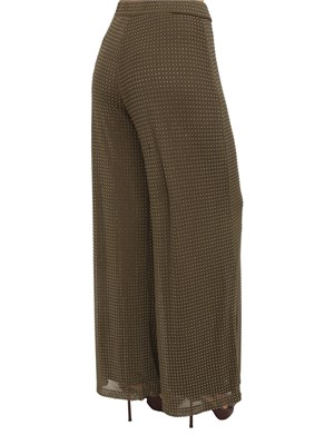 Pantaloni fluidi Marella in jersey di tulle verde kaki con strass all over in DONNA