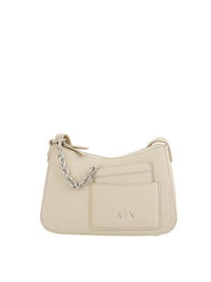 Borsa a spalla Armani Exchange in pelle ecologica beige in DONNA