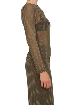 Blusa Marella in tulle trasparente verde con cristalli all over in DONNA