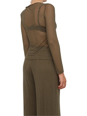 Blusa Marella in tulle trasparente verde con cristalli all over in DONNA