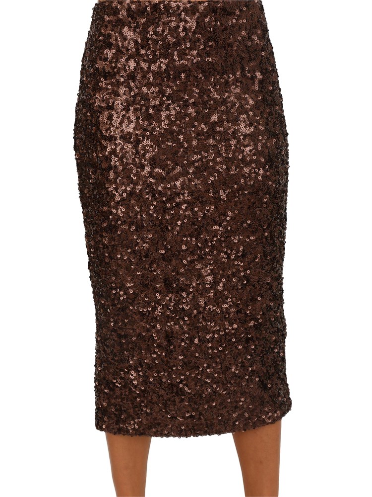 Gonna midi Marella marrone con paillettes all over