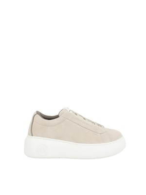 Sneakers donna Emporio Armani in pelle suede beige con suola alta in DONNA
