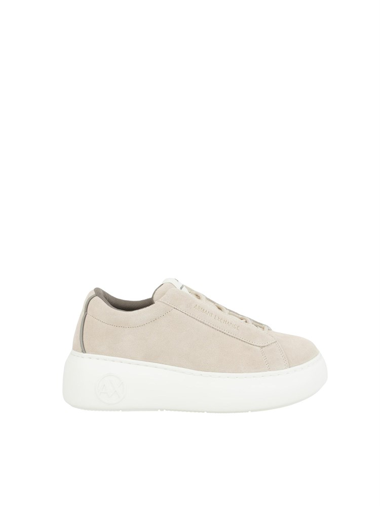 Sneakers donna Emporio Armani in pelle suede beige con suola alta