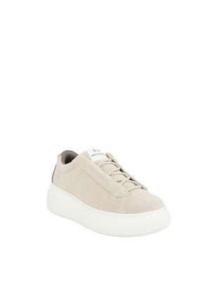 Sneakers donna Emporio Armani in pelle suede beige con suola alta in DONNA