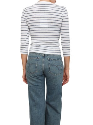 Maglia Marella in pura lana extrafine bianca con righe blu con lurex in DONNA