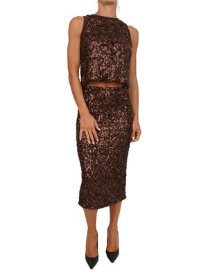 Top smanicato Marella marrone con paillettes all over in DONNA
