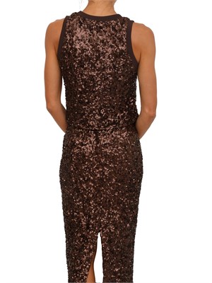 Top smanicato Marella marrone con paillettes all over in DONNA