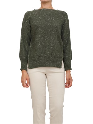 Maglia Marella in misto cashmere verde con paillettes e spacco con bottone in DONNA
