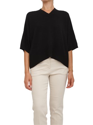 Maglia Marella manica corta scesa con scollo V in misto lana nera in DONNA