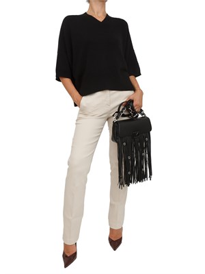 Maglia Marella manica corta scesa con scollo V in misto lana nera in DONNA