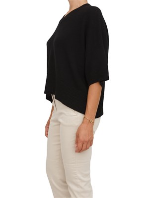 Maglia Marella manica corta scesa con scollo V in misto lana nera in DONNA