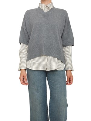 Maglia Marella manica corta scesa con scollo V in misto lana grigia in DONNA