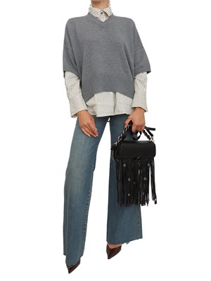 Maglia Marella manica corta scesa con scollo V in misto lana grigia in DONNA