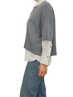 Maglia Marella manica corta scesa con scollo V in misto lana grigia in DONNA