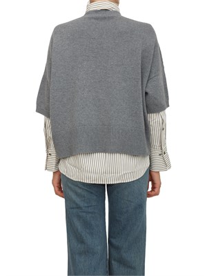 Maglia Marella manica corta scesa con scollo V in misto lana grigia in DONNA