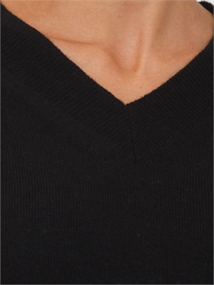 Maglia Emme Marella in misto viscosa nera con scollo V in DONNA