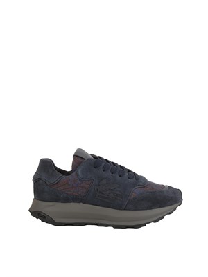 Sneakers uomo Etro in suede e tessuto jacquard Paisley blu in UOMO
