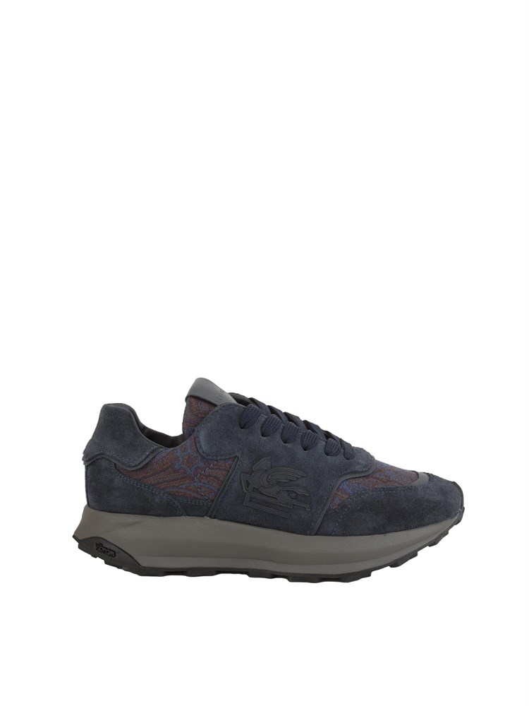 Sneakers uomo Etro in suede e tessuto jacquard Paisley blu