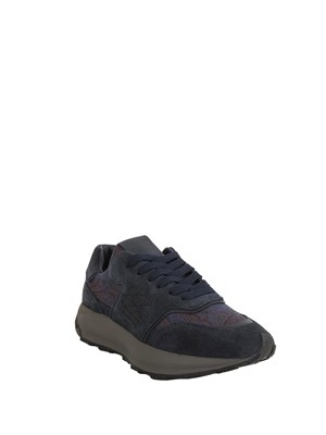 Sneakers uomo Etro in suede e tessuto jacquard Paisley blu in UOMO