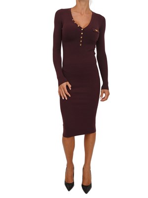 Abito Elisabetta Franchi in maglia bordeaux a costine con taschino in DONNA