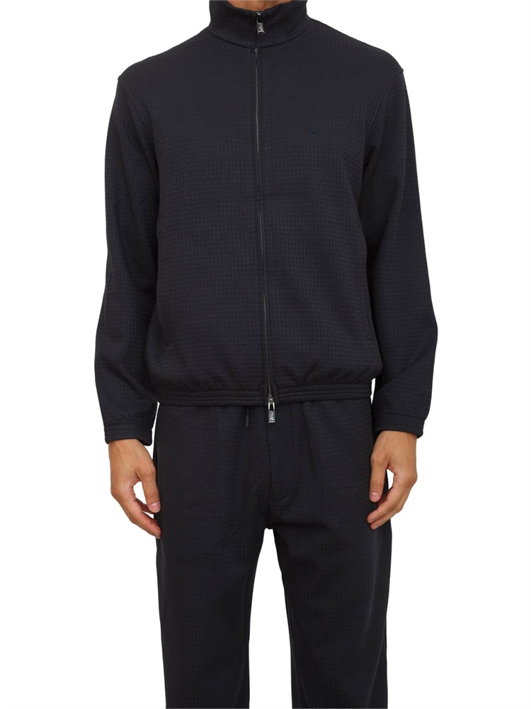 Felpa full zip blu Emporio Armani in jersey jacquard misto lyocell ASV