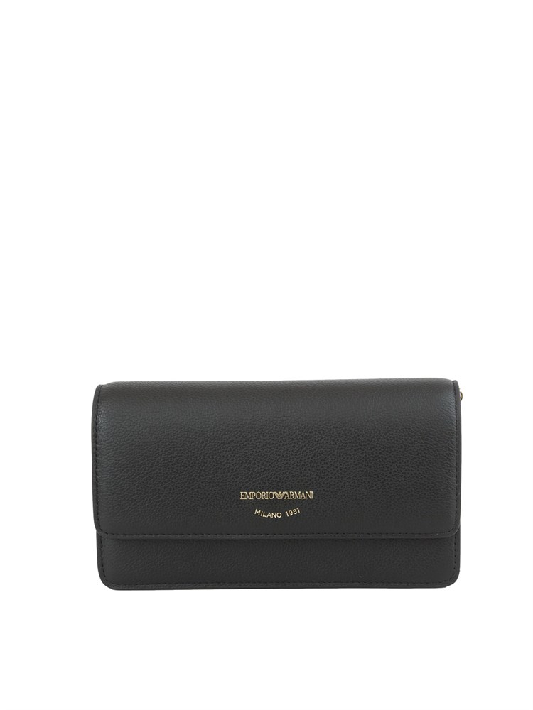 Borsa mini bag Emporio Armani in pelle bottalata nera con catena oro