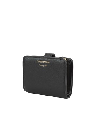 Portafoglio bifold Emporio Armani in pelle nera bottalata in DONNA