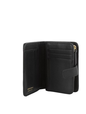 Portafoglio bifold Emporio Armani in pelle nera bottalata in DONNA